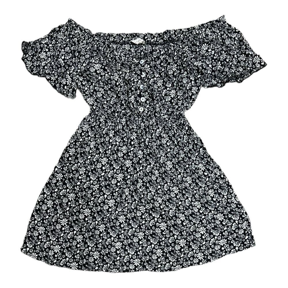 Promesa Black White Floral Off Shoulder Dress S